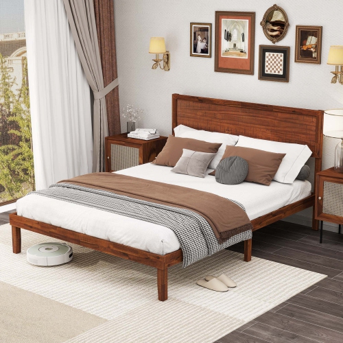 Gymax Twin/Full/Queen Bed Frame w/ Rustic Headboard Under-bed Storage Space No Box Spring Needed