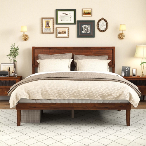 Gymax Twin/Full/Queen Bed Frame w/ Rustic Headboard Under-bed Storage Space No Box Spring Needed