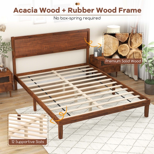 Gymax Twin/Full/Queen Bed Frame w/ Rustic Headboard Under-bed Storage Space No Box Spring Needed