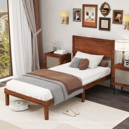 Gymax Twin/Full/Queen Bed Frame w/ Rustic Headboard Under-bed Storage Space No Box Spring Needed