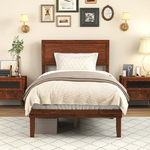Gymax Twin/Full/Queen Bed Frame w/ Rustic Headboard Under-bed Storage Space No Box Spring Needed