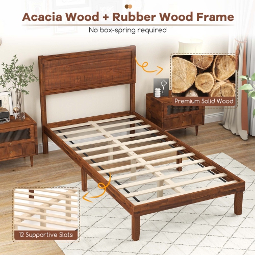 Gymax Twin/Full/Queen Bed Frame w/ Rustic Headboard Under-bed Storage Space No Box Spring Needed