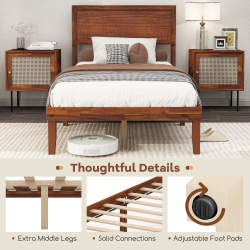 Gymax Twin/Full/Queen Bed Frame w/ Rustic Headboard Under-bed Storage Space No Box Spring Needed