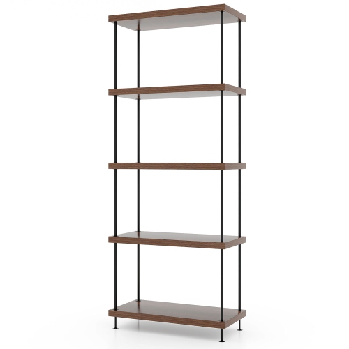 Gymax 5-Tier Multipurpose Display Rack Freestanding Bookshelf w/ Metal Frame Walnut