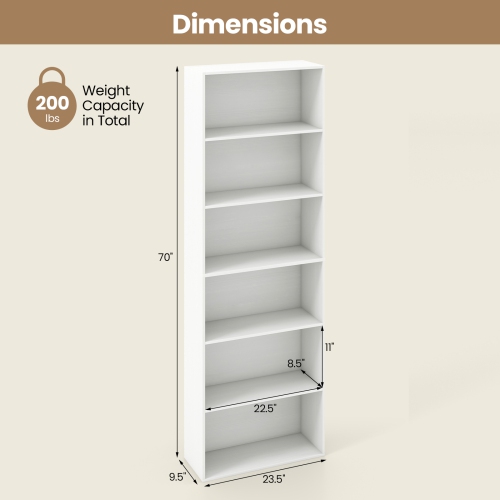 Gymax 6-Tier Bookshelf 70'' Tall Wooden Freestanding Storage Organizer w/ Open Shelves