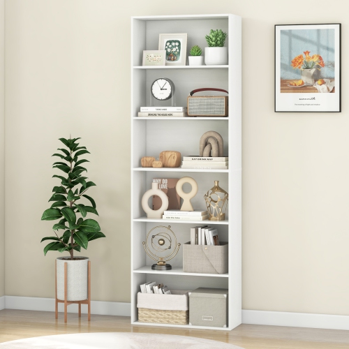 Gymax 6-Tier Bookshelf 70'' Tall Wooden Freestanding Storage Organizer w/ Open Shelves