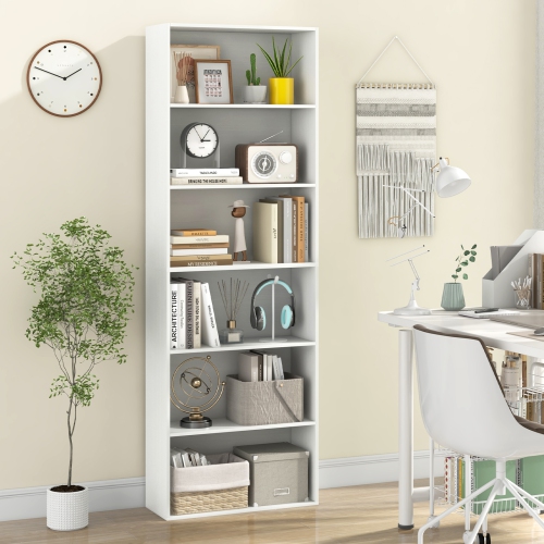 Gymax 6-Tier Bookshelf 70'' Tall Wooden Freestanding Storage Organizer w/ Open Shelves
