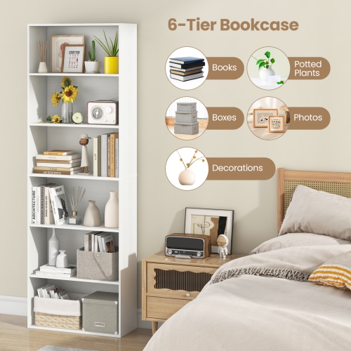 Gymax 6-Tier Bookshelf 70'' Tall Wooden Freestanding Storage Organizer w/ Open Shelves