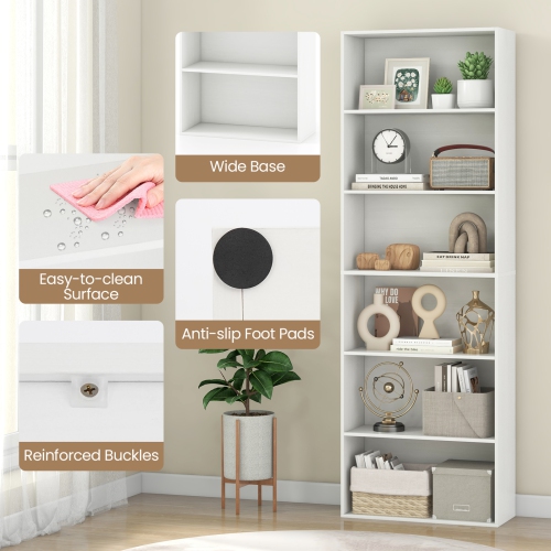 Gymax 6-Tier Bookshelf 70'' Tall Wooden Freestanding Storage Organizer w/ Open Shelves