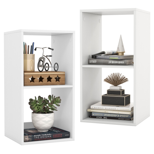 Gymax 2-Cube Bookshelf Modern Vertical Bookcase w/ Back Guardrail & Anti-tipping Kits