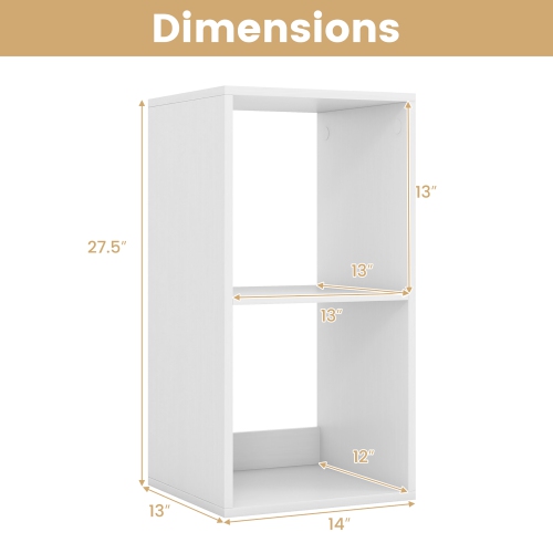 Gymax 2-Cube Bookshelf Modern Vertical Bookcase w/ Back Guardrail & Anti-tipping Kits
