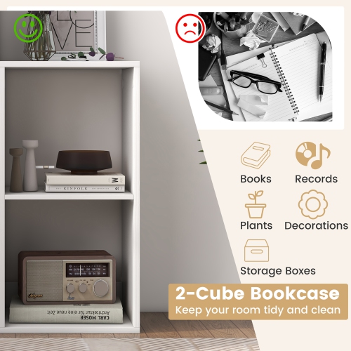 Gymax 2-Cube Bookshelf Modern Vertical Bookcase w/ Back Guardrail & Anti-tipping Kits