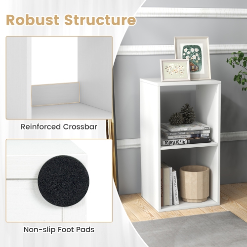 Gymax 2-Cube Bookshelf Modern Vertical Bookcase w/ Back Guardrail & Anti-tipping Kits