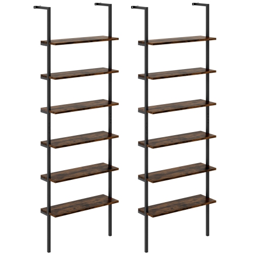 Gymax 2 PCS 6-tier Ladder Shelf 72 Inches Industrial Wall Mounted Bookshelf