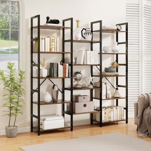 Gymax 5-tier Industrial Bookshelf Heavy-duty Metal Frame Bookcases w/ 14 Open Shelves
