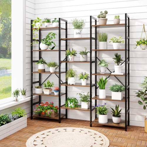 Gymax 5-tier Industrial Bookshelf Heavy-duty Metal Frame Bookcases w/ 14 Open Shelves