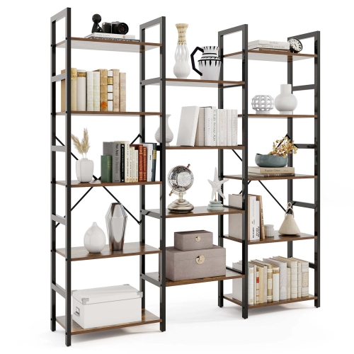 Gymax 5-tier Industrial Bookshelf Heavy-duty Metal Frame Bookcases w/ 14 Open Shelves
