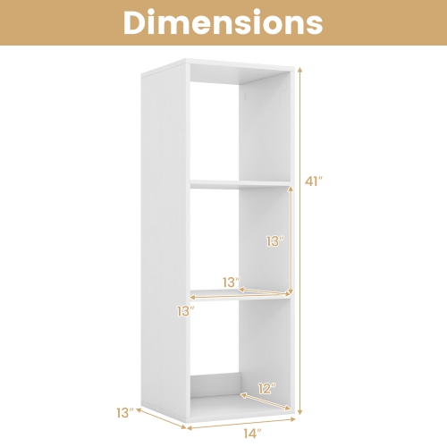Gymax 3-Cube Bookshelf Modern Vertical Bookcase w/ Back Guardrail & Anti-tipping Kits
