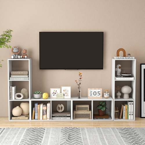 Gymax 3-Cube Bookshelf Modern Vertical Bookcase w/ Back Guardrail & Anti-tipping Kits