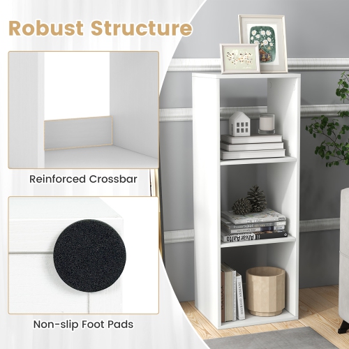 Gymax 3-Cube Bookshelf Modern Vertical Bookcase w/ Back Guardrail & Anti-tipping Kits