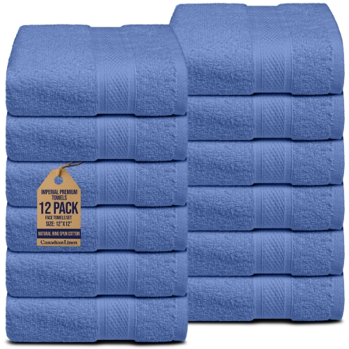 Canadian Linen Imperial Washcloths, 12 Pack, 12”x12”, Soft Absorbent Cotton Lightweight Quick Dry Dish Cloth for Pool, Gym, Motel, Kitchen, Light Blue