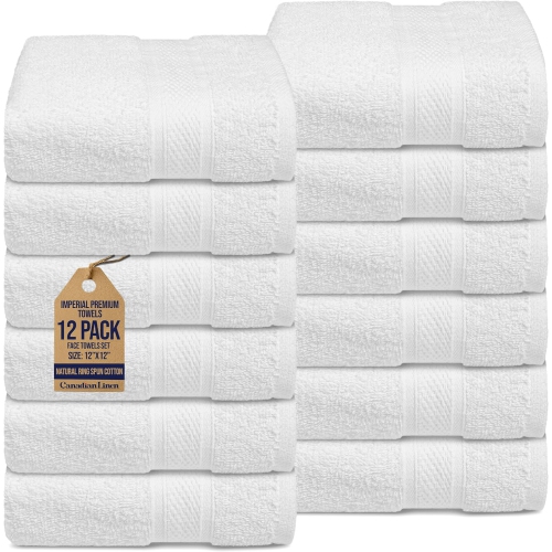 Canadian Linen Imperial Premium Washcloths, 12 Pack 12”x12” Soft Absorbent Cotton Face Towels Set, Lightweight Quick Dry Cleaning Cloth for Home Bath