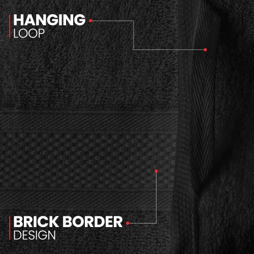 Canadian Linen Imperial Medium Bath Towels Set, 24”x48” 6 Pack, Lightweight Quick Dry Soft Absorbent Cotton Towel for Salon Yoga Spa Gym Makeup, Black