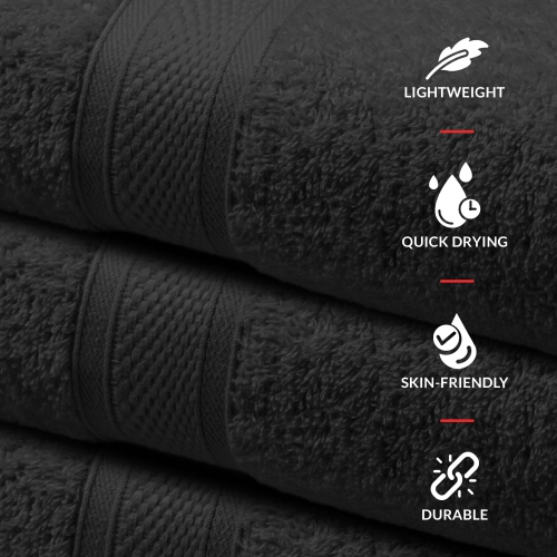 Canadian Linen Imperial Medium Bath Towels Set, 24”x48” 6 Pack, Lightweight Quick Dry Soft Absorbent Cotton Towel for Salon Yoga Spa Gym Makeup, Black