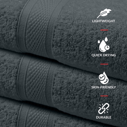 Canadian Linen Imperial Medium Bath Towels Set, 24”x48” 6 Pack Lightweight Quick Dry Soft Absorbent Cotton Towel for Home, Hospitality, Gym, Dark Grey