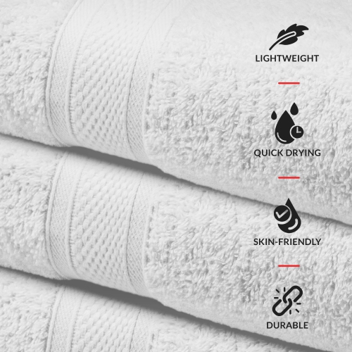 Canadian Linen Imperial Medium Bath Towels Set, 24”x48” 6 Pack Soft Absorbent Cotton Lightweight Quick Dry Towel for Hotel, Hospital Spa Barber, White