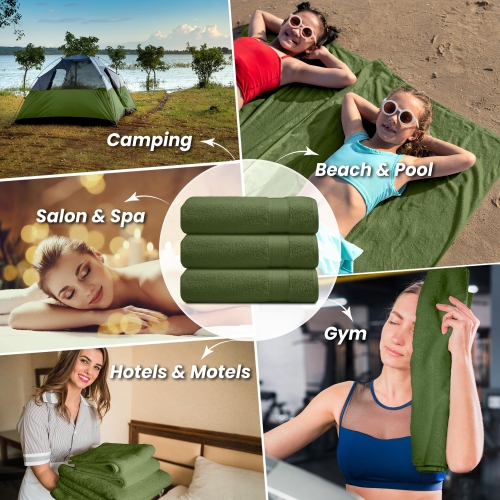Canadian Linen Imperial Large Bath Towels Set, 27”x54”, 4 Pack, Soft Absorbent Cotton Lightweight Quick Dry Towel for Homes Spa Guestrooms, Olive
