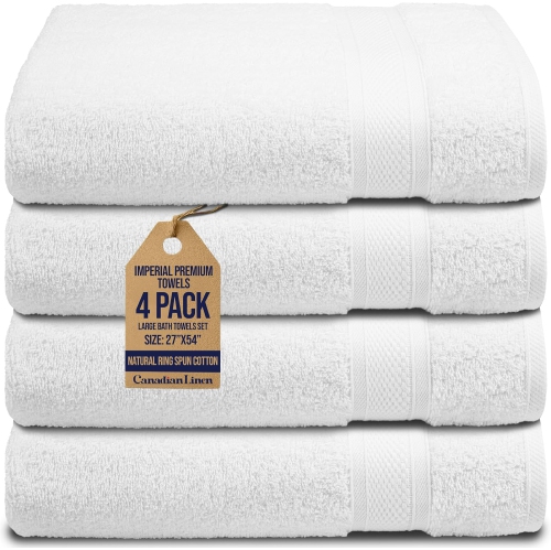 Canadian Linen Imperial Premium Large Bath Towels Set, 27”x54” 4 Pack Extra Soft Highly Absorbent Cotton Body Towel Lightweight Quick Dry Bathroom To