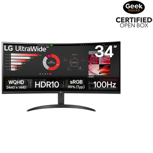 Open Box - LG 34" 1440p WQHD 100Hz 5ms GTG Curved VA LED FreeSync Gaming Monitor (34WR50QK-B) - Black