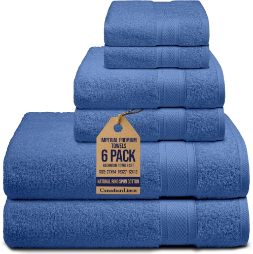 Canadian Linen Imperial Premium Towels Set, 6 Pack, 2 Bath 2 Hand 2 Face Towels Wash Cloths, Soft Absorbent Lightweight Quick Dry Cotton Towel for Ba