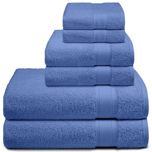 Canadian Linen Imperial Towels, Pack of 6 Lightweight Soft Absorbent Cotton Quick Dry Towel for Bathroom, Spa, Light Blue