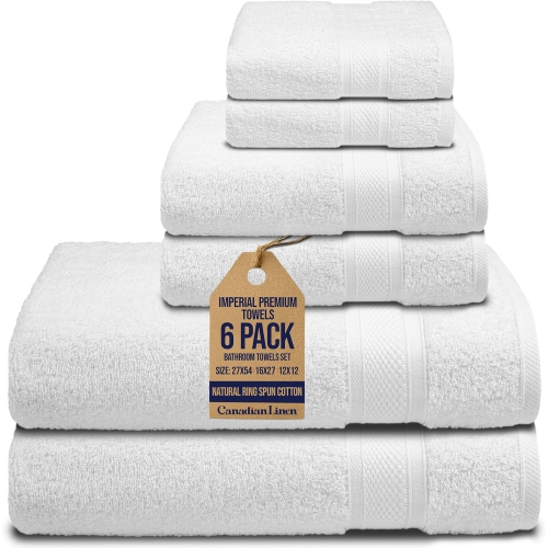 Canadian Linen Imperial Premium Bathroom Towel Set, 6 Pack, 2 Bath 2 Hand 2 Face Towels Washcloths, Soft Absorbent Lightweight Quick Dry Cotton Towel