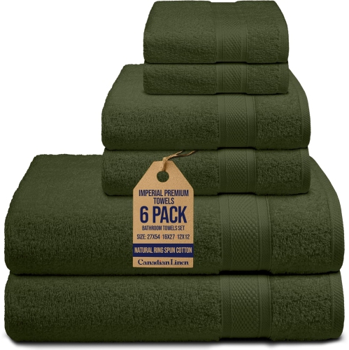 Canadian Linen Imperial Premium 6 Pack Towels Set, 2 Bath 2 Hand 2 Face Towels Wash Cloths, Soft Absorbent Lightweight Quick Dry Pure Cotton Towel fo