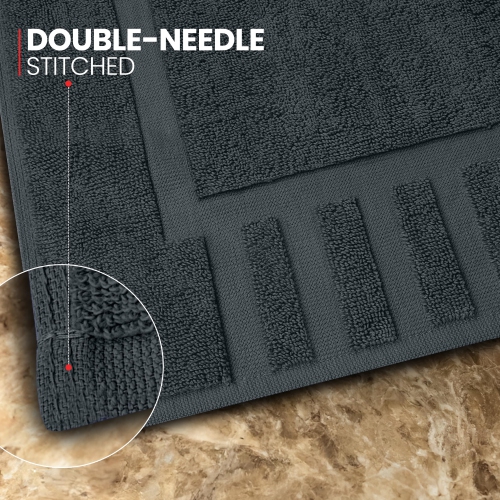 Canadian Linen Imperial Bathmats, 2 Pack, 20"x30", Soft Absorbent Cotton Quick Dry Lightweight Washable Bath Mats with Piano Keys Design, Dark Grey