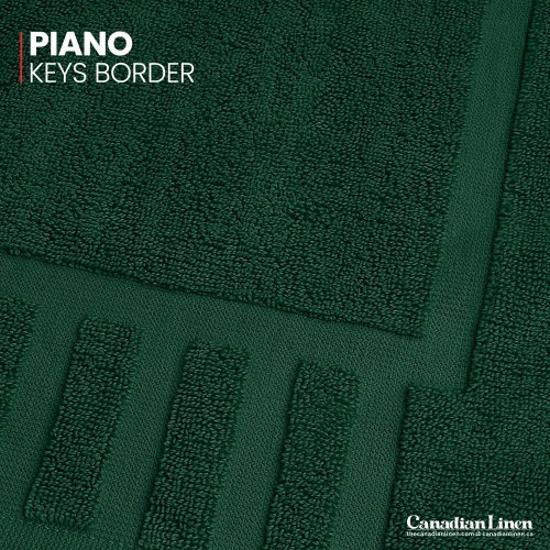 Canadian Linen Imperial Bathmats, 2 Pack, 20"x30", Soft Absorbent Cotton Lightweight Quick Dry Washable Tub Mats with Piano Keys Design, Hunter Green