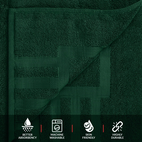 Canadian Linen Imperial Bathmats, 2 Pack, 20"x30", Soft Absorbent Cotton Lightweight Quick Dry Washable Tub Mats with Piano Keys Design, Hunter Green