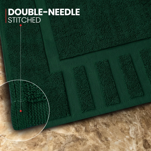 Canadian Linen Imperial Bathmats, 2 Pack, 20"x30", Soft Absorbent Cotton Lightweight Quick Dry Washable Tub Mats with Piano Keys Design, Hunter Green