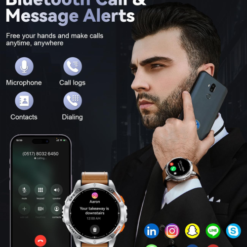 Military Smart Watch for Men, with GPS, Compass, Altitude, Air Pressure, LED Flashlight, 10ATM Waterproof, 530mAh, 100+ Sport Modes Fitness Tracker,