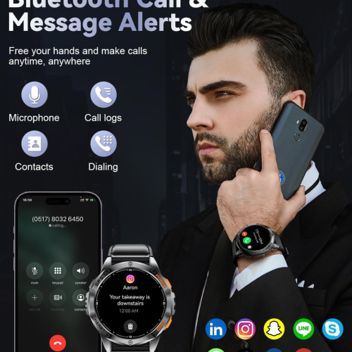 Military Smart Watch for Men, with GPS, Compass, Altitude, Air Pressure, LED Flashlight, 10ATM Waterproof, 530mAh, 100+ Sport Modes Fitness Tracker,