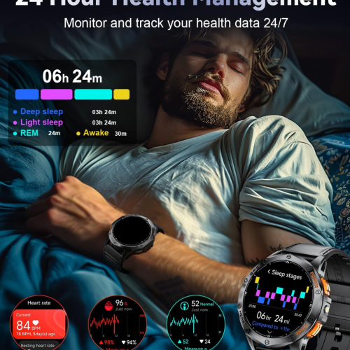 Military Smart Watch for Men, with GPS, Compass, Altitude, Air Pressure, LED Flashlight, 10ATM Waterproof, 530mAh, 100+ Sport Modes Fitness Tracker,