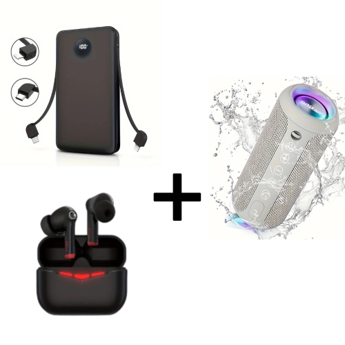 True Wireless Earbuds, 10000mAh Power Bank, Portable Speaker with 24W Stereo Sound & RGB Lights
