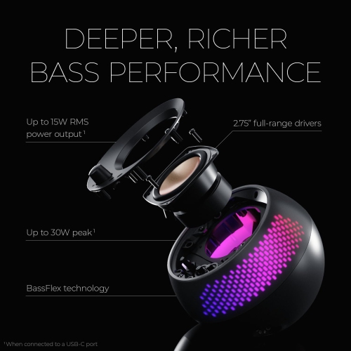 Creative Pebble X Plus 2.1 USB-C Computer Speakers with Subwoofer and Customizable RGB Lighting, Bluetooth 5.3, USB Audio, Up to 15W RMS Power