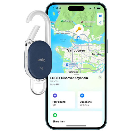 Porte-clés à dispositif de repérage d'article Bluetooth Discover de LOGiiX - Bleu minuit