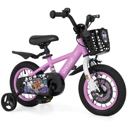 Vélo pour enfants 12&nbsp;po de Costway pour 3-4 avec guidon à hauteur réglable et selle, frein à main violet