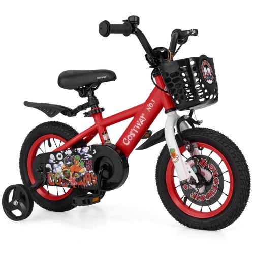 Vélo pour enfants de 12&nbsp;po pour 3-4 de Costway avec guidon à hauteur réglable et frein à main en selle rouge