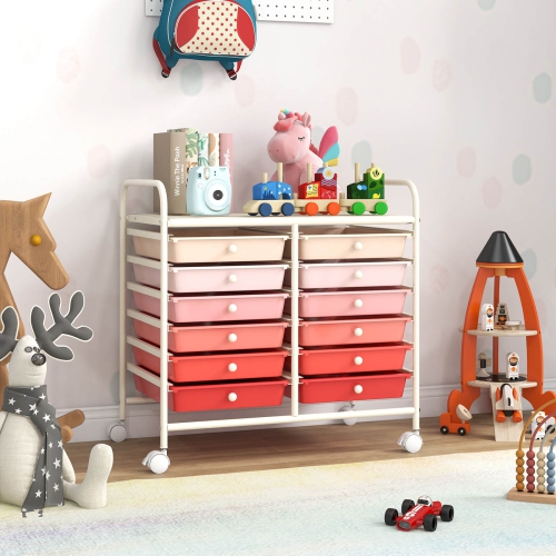 Costway 12 Drawers Rolling Cart Storage Scrapbook Paper Studio Organizer Bins Macaron/White/Light Pink/Purple/Pink/Clear/Gray/Rainbow/Multicolor/Hot